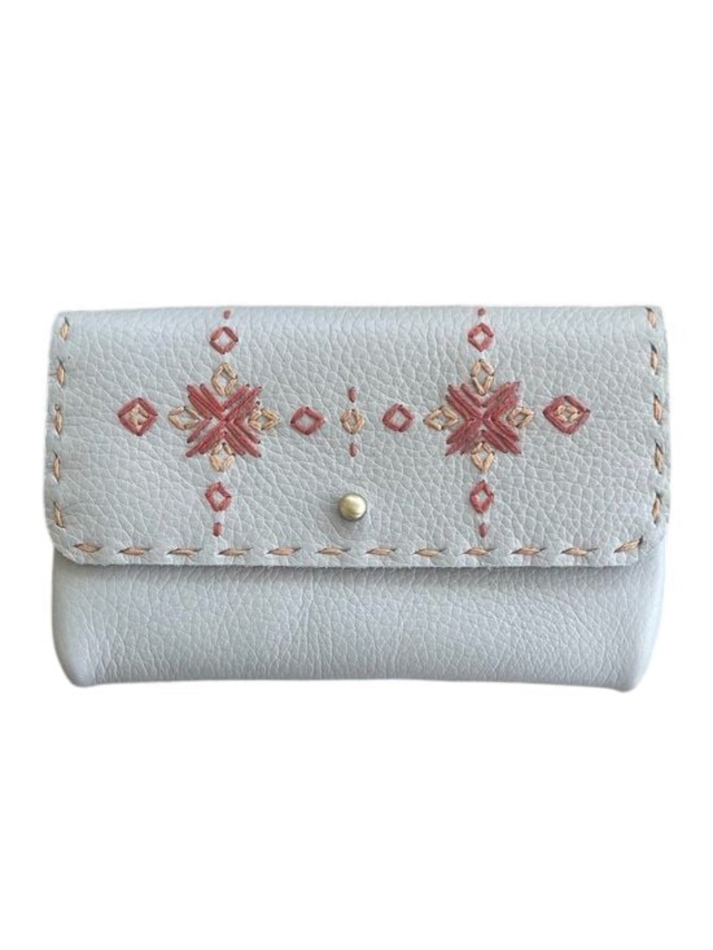 Dove Gray Pebbled Leather Embroidered Wallet/Card Pouch
